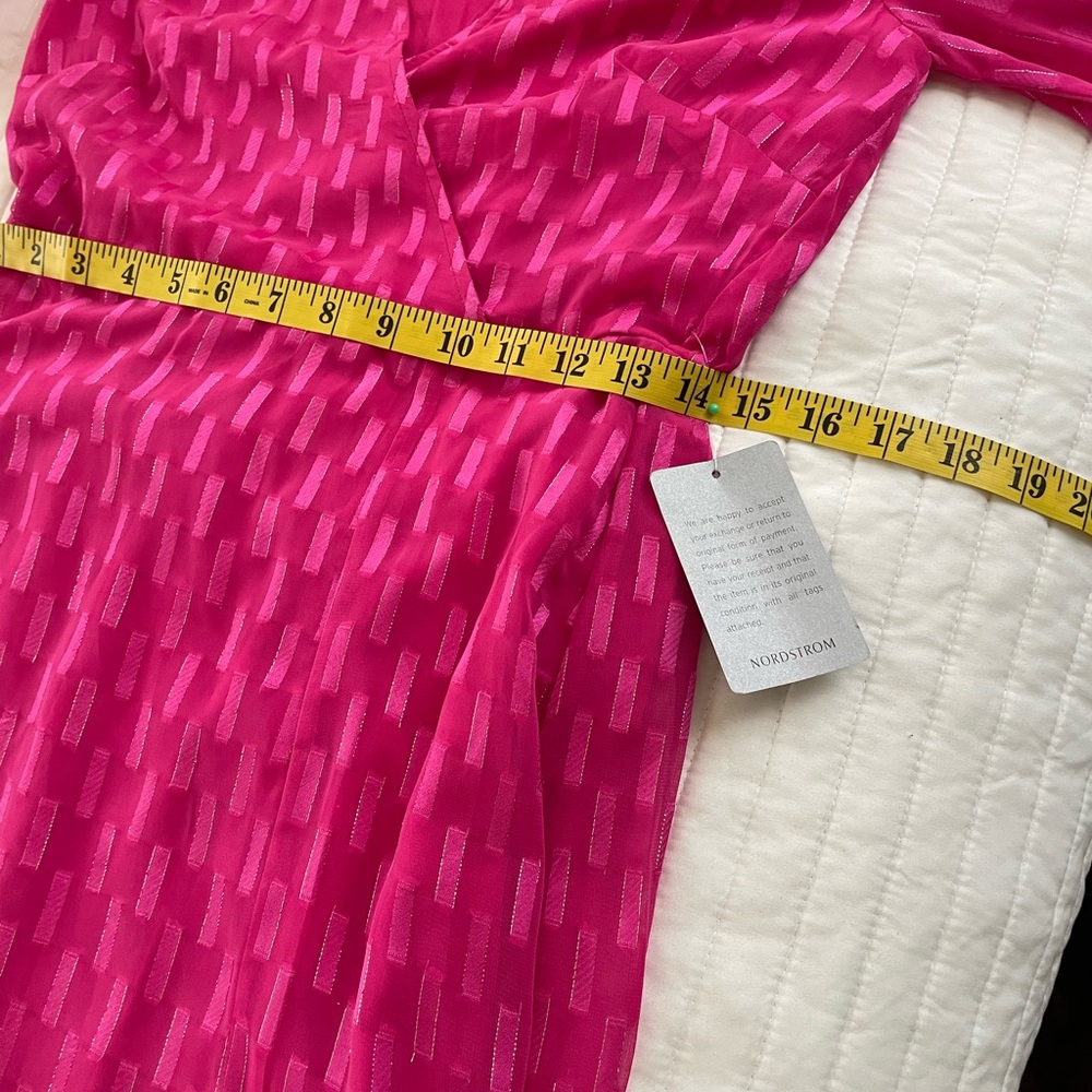 NWT Nordstrom Pink Faux Wrap Midi Dress w/Silver Thread Detail &Side Slit Size S - Picture 10 of 12